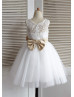 Ivory Lace Tulle Knee Length Flower Girl Dress